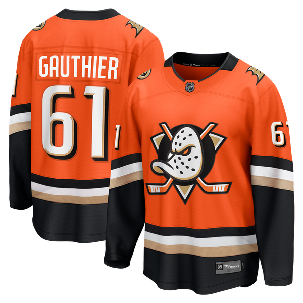Men's Anaheim Ducks Cutter Gauthier Fanatics Orange Home Breakaway Jersey