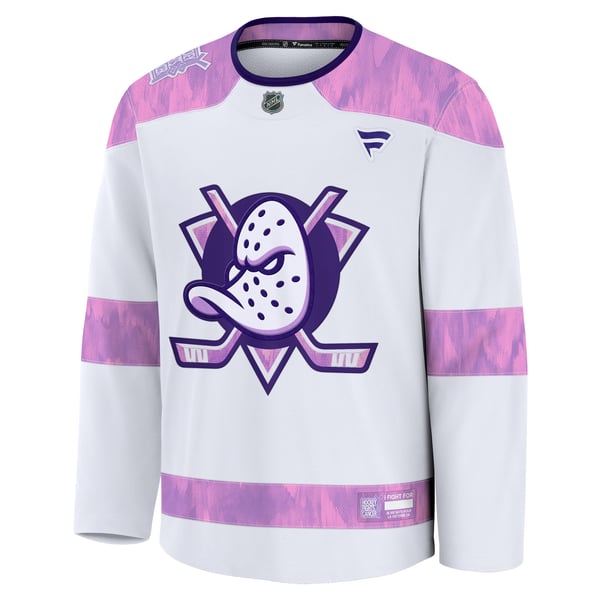 Men's Anaheim Ducks  Fanatics White 2024 Hockey Fights Cancer Practice Jersey