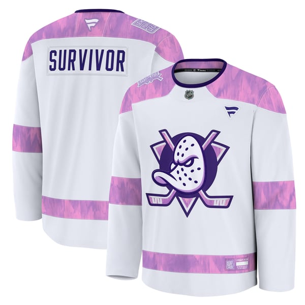 Men's Anaheim Ducks Fanatics White Hockey Fights Cancer Survivor Practice Jersey